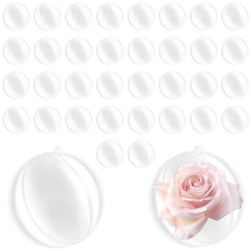 CHUENHEI 40 Bolas Acrílicas De 8 Cm Para Rellenar, Bolas De Navidad De Plástico Transparente Para Manualidades Y Decoración Del Árbol