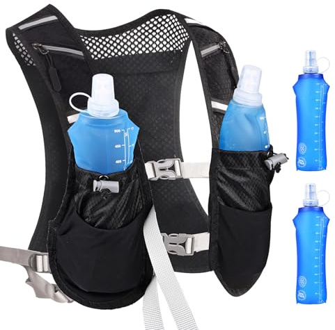 Mochila de Running Chaleco de Hidratación para Mujeres y Hombres Mochila Hidratación Reflectante con 2 x 500 ML Soft Flask Mochila Ajustable para Ciclismo Senderismo Carrera Outdoor