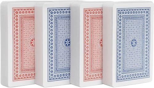 Générique Lot de 4 Jeux de Cartes – 56 Cartes par Paquet – 2 Rouges + 2 Bleus – Idéal Poker, Belote, Rami, Bridge, Jeux de Société