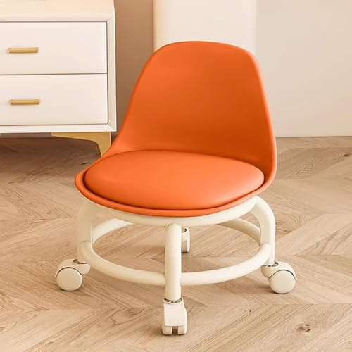 CAMPSOR Low Rolling Stool with Wheels,Mini rolling Garage Stool with Back Support,360° Rotating Floor-Friendly Wheels for Home, Office,Garage & Salon (ORANGE)