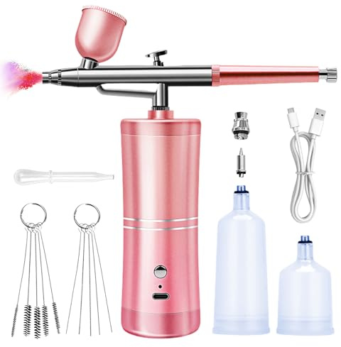 Airbrush Kit with Compressor, Mini Paint Sprayer Kit, Rechargeable Cordless Non-Clogging High-Pressure Air Brush Set with Nozzle and Cleaning Brush Set for Nail Art, Makeup, Barber, Cake Decor