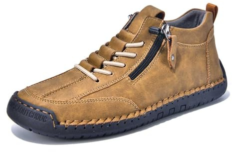 Zapatos Casuales para Hombre con Cremallera Lateral Dise?o Cordones Uso Diario. Cuero Comodidad Durante Todo A?o. Versátiles Jeans Pantalones Casuales.