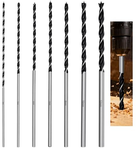 CHUEHKAK Holzbohrer Set 7-teilig, 300mm Lange Spiralbohrer, Ø4-12mm Bohrer für Holz und Kunststoff, Hochleistungs-Kohlenstoffstahl