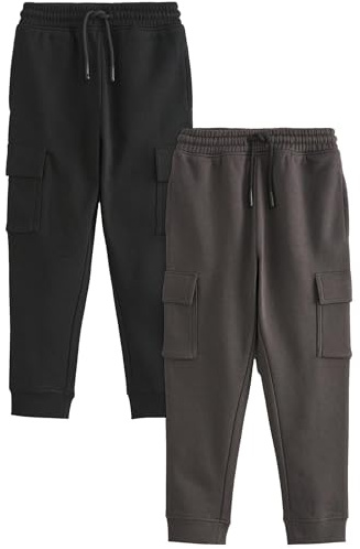 NEXT Garçon Pantalon de Jogging Cargo Coupe Slim, Lot de 2 | Taille mi-haute, Cordon de serrage