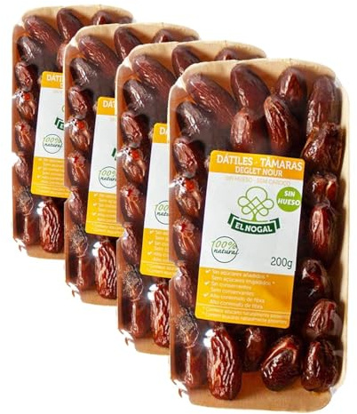 EL NOGAL Frutas Deshidratadas Dátiles Sin Hueso Bandeja, 200 G (Paquete de 4)