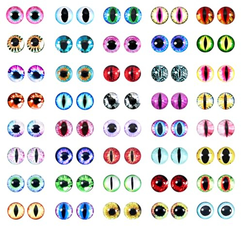 TOAOB 80 Piezas Ojo de Seguridad para Amigurumi 6 mm Ojos de Dragón Redondos 40 Estilos Cabujones de Cristal para Juguetes Accesorios de Peluche Animales de Ganchillo Marioneta