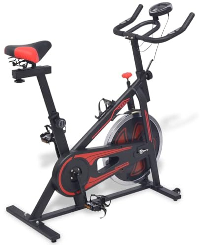 Teenpull motionscykel ergometer fitnesscykel med pulsmätare svart röd, 15 kg svänghjul, justerbart sadelstyre, gummiremdrift, flaskhållare för ledskonsam uthållighetsträning hemma