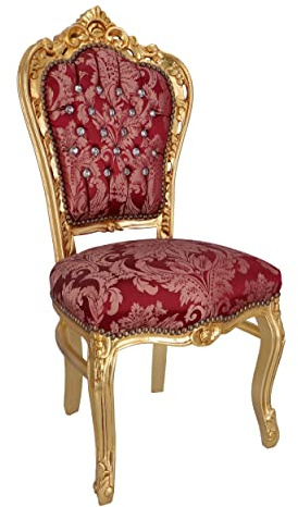 Way Home Store - Bellissima Sedia barocco stile francese Luigi XVI colorazione oro foglia e tessuto lavorato damascato colore rosso - dimensioni: 52 x 60 x 110