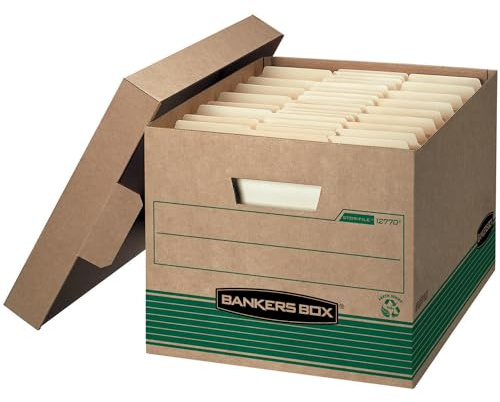 Bankers Box 20-Pack 100% Recycled Medium Duty File Storage Boxes with Lids, FastFold Assembly, Letter/Legal, STOR/FILE, (1277008)