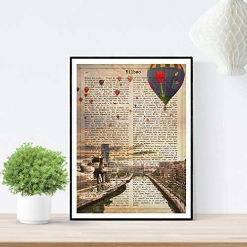 Nacnic Vintage Poster von Bilbao. Illustration, Foto und Collage mit der Geschichte der spanischen Städte. Größe A4 Papier bedruckt 250 Gramm.