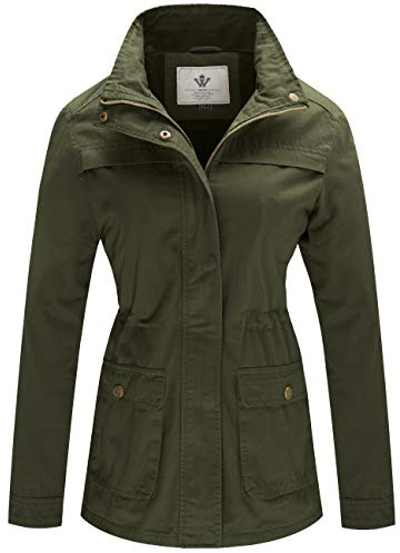 WenVen Women's Stand Collar Anorak Slim Fit Light Cotton Jacket (Army Green, M)