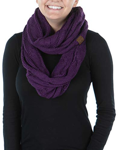 Funky Junque Infinity Scarf for Women – Oversized Chunky Cable Knit Warm Winter Women's Infinity Neck Scarves Circle Wrap - Purple