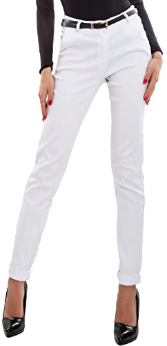 Toocool Pantalon Classique pour Femme, Pantalon Elégant Taille Basse avec Poches et Ceinture, Pantalons d'Eté pour Femme AS-28251 [S, Blanc]