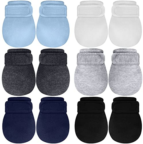 Newcotte 6 Pairs Baby No Scratch Mittens Newborn Cotton Breathable Warm Gloves Baby Mitts for Boys (Multiple Color)