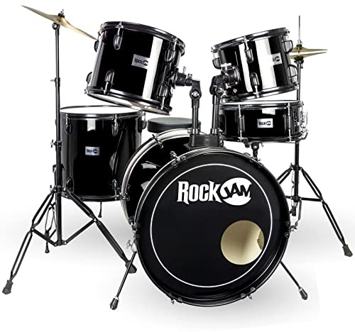 Rockjam Full Sized Drum Kit With Five Drums, Two Cymbals, Drum Throne And Drumsticks - Black, RJFSDK01-BK