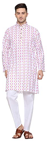 ITOS365 Men Cotton Printed Kurta Pyjama Pajama Set Party Fashion Regular Ethinic Wear Indian Dress Gifts Items