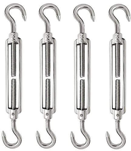 4 PiezasTensor Cable M8 Tensor Alambre Acero Inoxidable 304 Ajustable Tensor Gancho y Gancho para Tensor Cuerda Cable Acero Cable