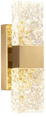 KRIPINC Crystal LED Wall Light, Water Ripple Design Wall Lamp, Gold Wall Lights, Up and Down Wall Lights, Crystal Wall Sconce for Living Room, Bedroom, Bedside, Bathroom, Stair (Warm Light)