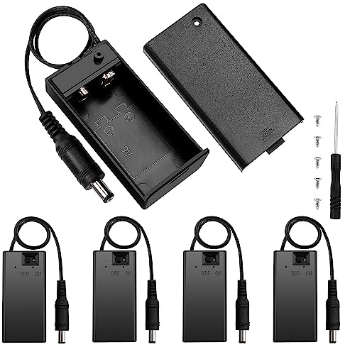KUOQIY 5 Stycken DC 5.5x2.1 mm 9V Batterihållare, Plast 9 Volt Batterihölje med Lock ON/Off DC-kontakter, för CCTV, Motor, Magnetventil, LED-band, med Skruv och Skruvmejsel