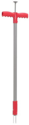 vidaXL Unkrautstecher, Unkraut Entferner mit 3 Stahlkrallen, Löwenzahnstecher Anti-Rutsch Griff, Ausstecher Distelstecher, Rot Grau 93,5cm Pulverbeschichteter Stahl