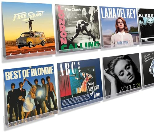 upsimples 8 Pack Vinyl Record Wall Mount Shelves, 12 Vinyl Holder for Album Record Storage & Display, Clear Acrylic Floating Shelves for Wall Decor, Kids Bookshelf, Magazine Rack, Picture Ledge