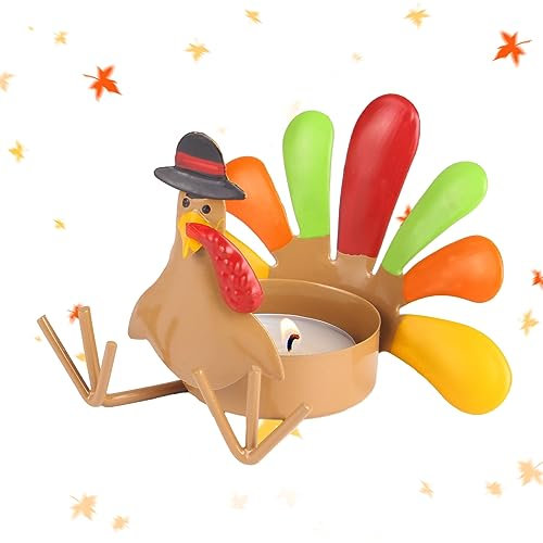 Turquía Tealight titular, portavelas de metal Tealight mesa de Acción de Gracias pieza central decorativa Turquía candelabro Metal Turquía candelabro para decoraciones de Acción de Gracias (B)