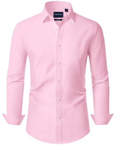 DEMEANOR Camicie da uomo a maniche lunghe Camicie da uomo adatte per uomo Camicia da uomo aderente Camicie casual da uomo Camicie formali da uomo senza stiratura, rosa, S