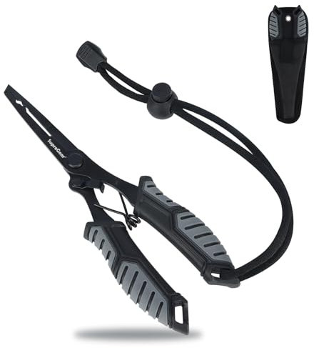 supregear Pinze da Pesca, Multiuso in Acciaio Inossidabile con Rimozione Amo, Taglia Filo Intrecciato, Pinza Anelli Spaccati, con Cordino e Fodero, Grigio