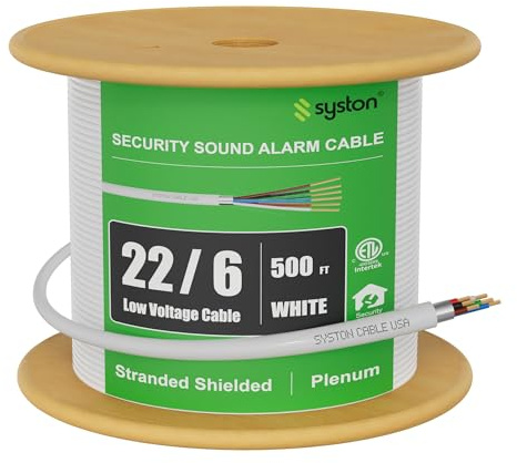 SYSTON 22/6 Fire Security Sound Alarm Control Cable Wire, 22 AWG 6 Conductors 100% Stranded Copper, Plenum-Rated CMP/CL3P Shielded, UL/ETL Listed, for Indoor/Outdoor Low Voltage Applications Use