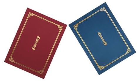 Lurrose Lot de 2 Classeurs de Certificats en Papier A4 Bordure Dorée, Protège Diplômes Anniversaire et Récompense, Usage Polyvalent pour Occasions Formelles