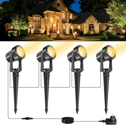 NATPOW Focos LED Exterior, Luces LED de Jardín, 3000K Cálido Foco Iluminación Exterior Jardin Luz IP65/270ºAjustable/ Dual usage para Patio,Macetas,Suelo,Calzada,Terraza,Césped, Christmas (4 en 1)