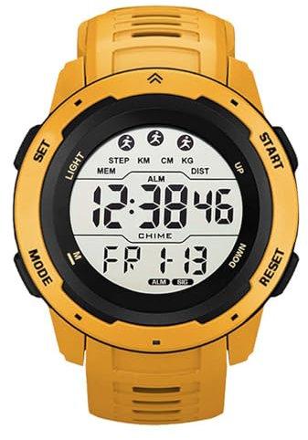 SPYMINNPOO Reloj deportivo digital, pantalla luminosa, reloj deportivo para correr, multifuncional, resistente al agua, para hombre (amarillo)