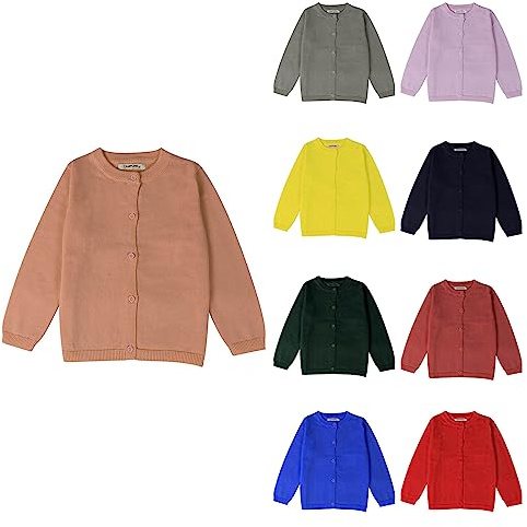 Strickjacke Kinder Mädchen Basic Baumwoll Strickpullover Langarm mit Knöpfen Pullover Cardigan Einfarbige Rundhals Pulli Jacke Warm Gestrickte (Red-b, 6-7 Years)