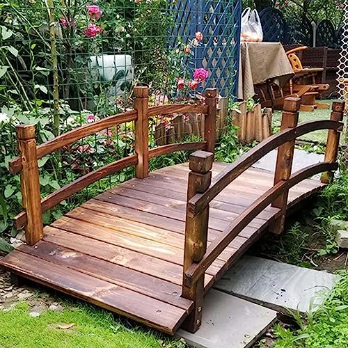 UZAMIRLEX Ponte da Giardino in Legno, Ponte ad Arco da Giardino in Legno di Abete con ringhiere carbonizzato 150x67x56cm for laghetto da Giardino Esterno