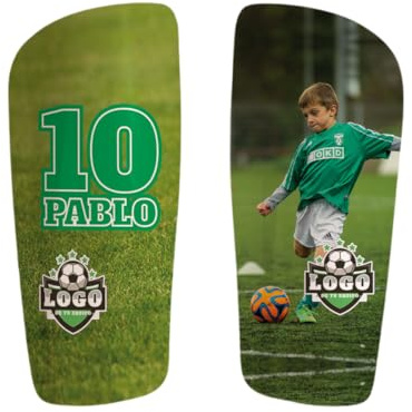 DEREGALOOS Espinilleras de Fútbol Personalizadas para Niños y Adultos. Personaliza con Nombre, Número, Escudo y Foto. Añade Sujetaespinilleras Personalizado (Field, S (Niño))