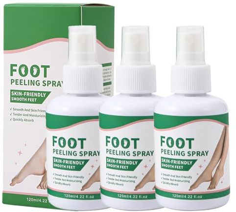 Fotexfolierande spray, omedelbar exfolierande spray - avlägsnar död hud, exfolierar/återfuktar lösa fötter, 120 ml daglig användning, resor, gym, mot torra/spruckna klackar, ger slät hud (3 st)