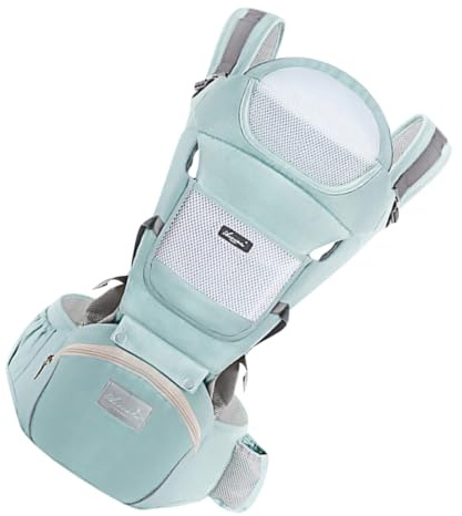 BAZEITFLOW Ergonómico Portabebés Asiento Cadera Ajustable para Bebés Meses con Malla Transpirable y Bolsillo Alivio de Carga para Padres Cómodo y Versátil para Uso Frontal y Lateral