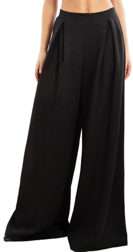 Toocool Pantaloni Donna Palazzo Pinces Eleganti Ampi Larghi con Tasche MS-6934 [Nero,S/L]
