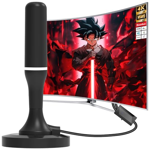 Indoor TV AerialM, Freeview Aerial with 360° Signal Reception, Magnetic Base,Long Range Digital Antenna with 3M Coaxial Cable -Supports 4K/Full HD