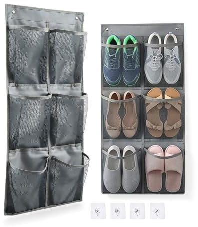 2 Pièces Étagère Murale de Rangement avec 6 Poches, Organisateur Suspendu pour Chaussures et Objets Divers, Sac de Rangement Suspendu, Idéal pour Chambre à Coucher, Salon et Salle de Bain (Gris)