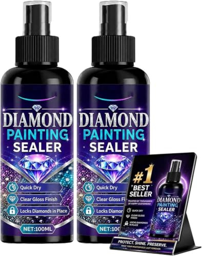 Diamond Painting Sealer Spray, 100ml Quick Dry Gloss Finish Sealant for Diamond Art, Clear Protective Coating to Secure Drills, Craft for Paintings Puzzles DIY Projects (2 Pcs)