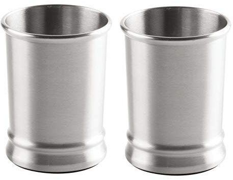 mDesign Modern Stainless Steel Bathroom Cups, Toothbrush Holders, Countertop Tumbler Cups for Rinsing/Drinking, Vanity Accessories and Makeup Brush Organizers, 2 Pack, Elwyn Collection, Brushed/Chrome
