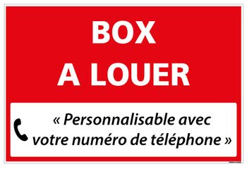 Signalétique.biz France, Panneau Immobilier Personnalisable Box à Louer avec Oeillets aux 4 Coins, Rouge, Plastique Rigide Akilux 3,5mm, Dimensions 60 x 40 cm (600 x 400 mm), Protection anti UV