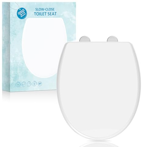 Abattant WC, MUJIUSHI Lunette de Toilette avec Fermeture en Douceur, Frein de Chute, Dégagement Rapide à Un Bouton et Charnière Réglable, Abattant WC en Forme de O