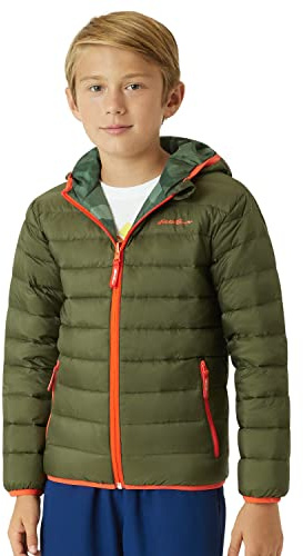 Eddie Bauer Kids' Reversible Jacket - Weather Resistant Quilted Down Coat for Boys and Girls (3-20), Size 14-16, Olive