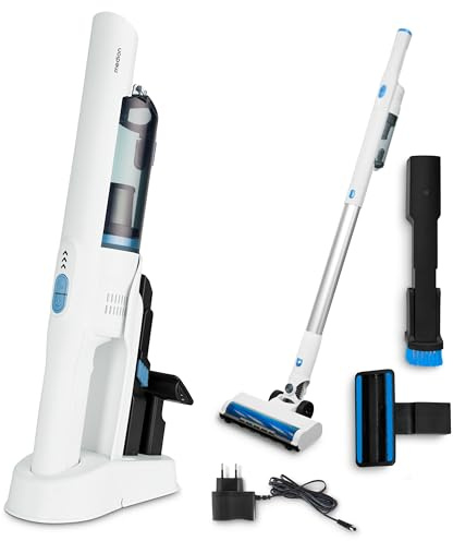 MEDION 2in1 Handstaubsauger mit Saugrohr und Bodenbürste (Akku, kabellos, BLDC-Motor, Mini Staubsauger für Auto, HEPA-13 Filter, Starke 20 kPA Saugleistung, Ladestation, MD11515) weiß