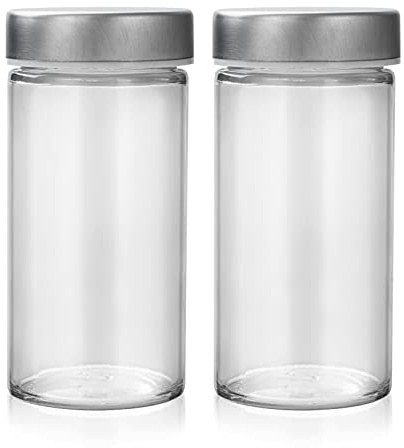 2 Pcs Glass Spice Jars/Bottles - 3oz Empty Round Spice Containers with Airtight Metal Caps with Shaker Lids (2, clear)