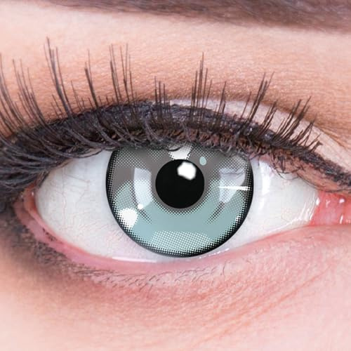 MeralenS Lentilles de Contact Colorées Anime Arc 3 Gris Lentille à Motif Souple pour Robe Chic Costume Cosplay Carnaval Halloween 1 Paire de Lentilles de Couleur Gris Sans Correction 2 Pièces