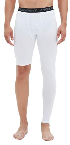 Men's Basketball Single Leg Tight Sports Pants 1/2 One Leg Compression Pants Athletic Base Layer Underwear, White-left-long, Large