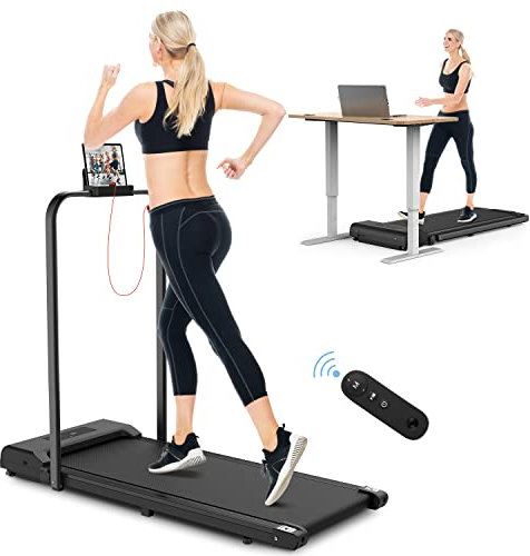 Cinta de Correr Plegable 2 en 1-10 km/h, 43x110 cm; Cinta Eléctrica Debajo del Escritorio, 3.0HP, Peso Máximo 150 kg; Pantalla LCD y Control Remoto para Hogar y Oficina (Negro)